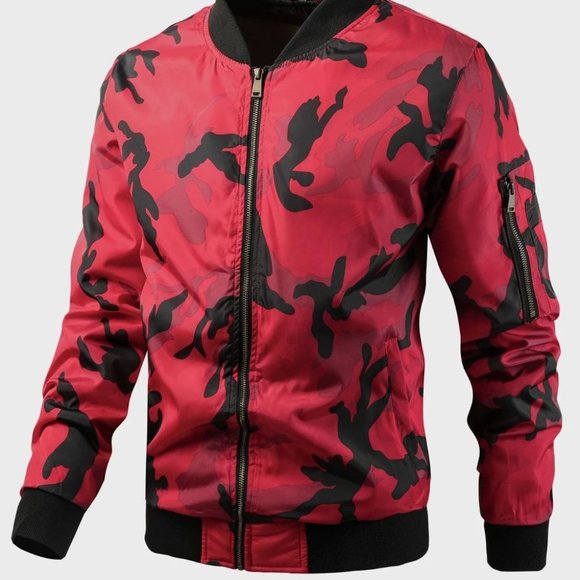 Red Streetstyle Men's Camo Print Zip Up Bomber Jac - Picture 2 of 7